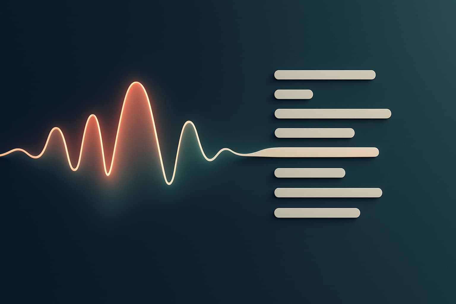 Sea glass sound waves rippling across a calm coastal surface, representing human-sounding voice AI